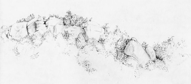 Bild: Felsen bei Bonnieux (Zeichnung 1995)